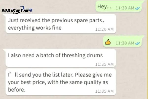 DC70 Combine Harvester Spare Parts Shipped to the Philippines customer reviews from the philippines